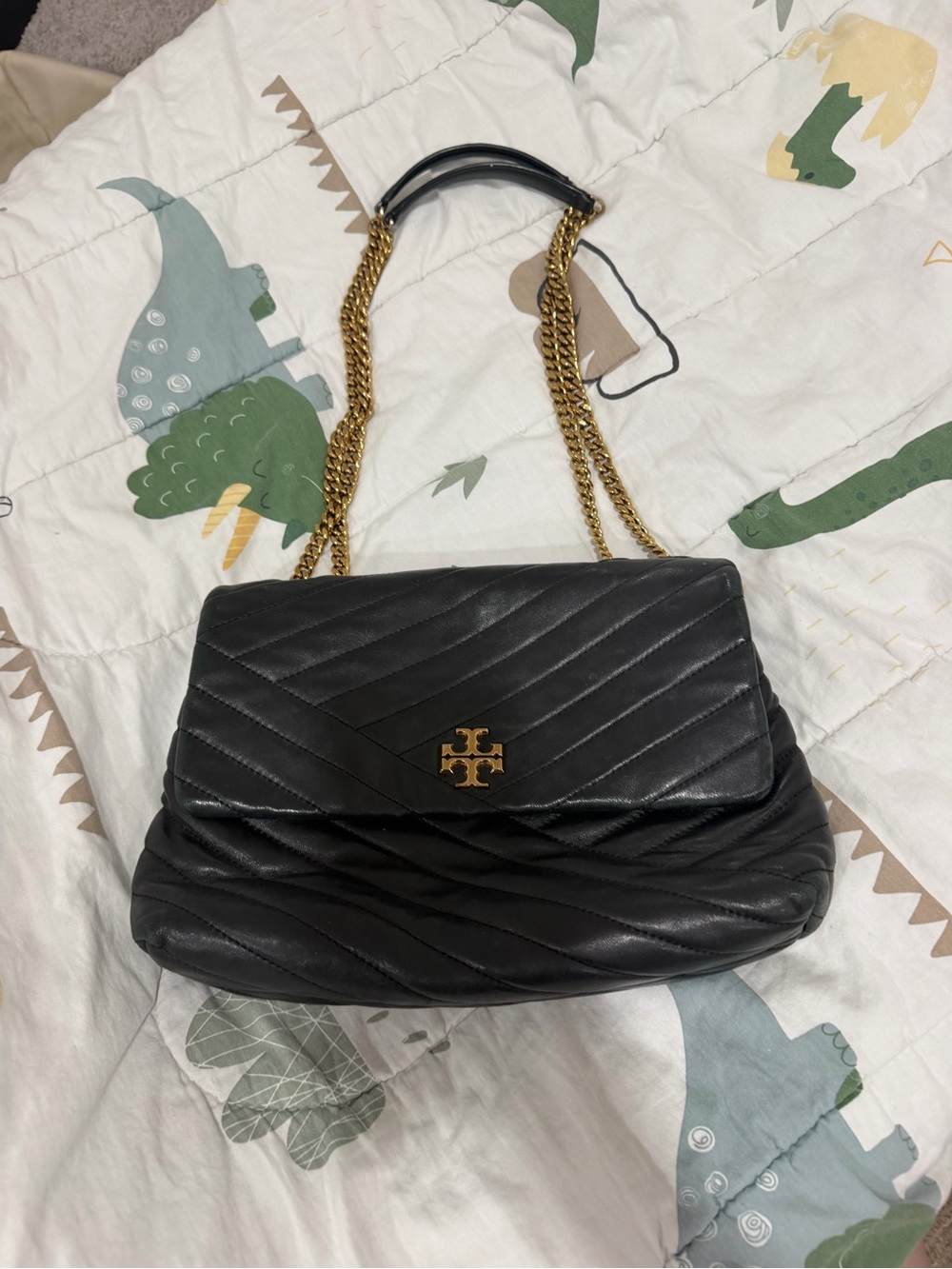 Tory Burch Kira flap bag Black Quilted Leather Shoulder Bag with Gold Hardware